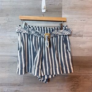 Show Me Your MuMu Overboard Shorts Sea Stripe Blue White Belted Linen Size M